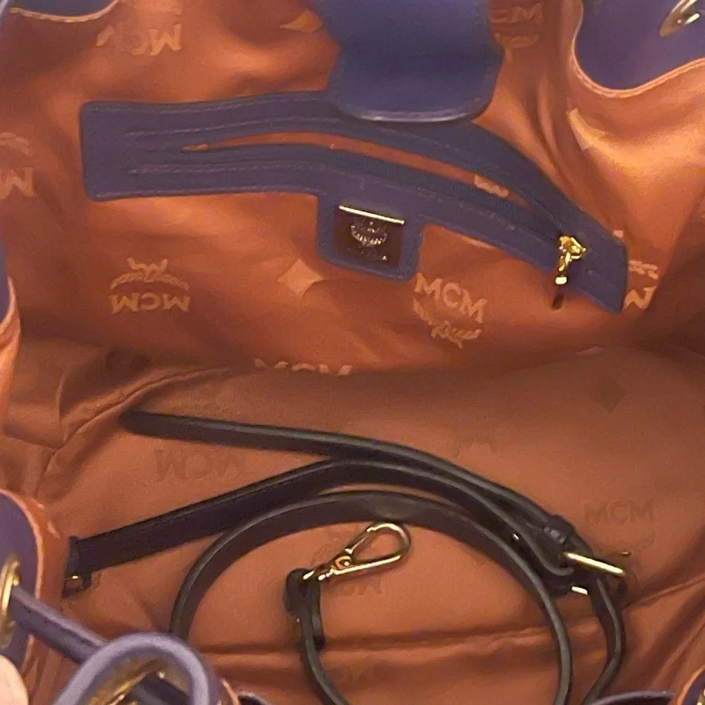 MCM Visetos Cognac and purple Leather Bucket Bag